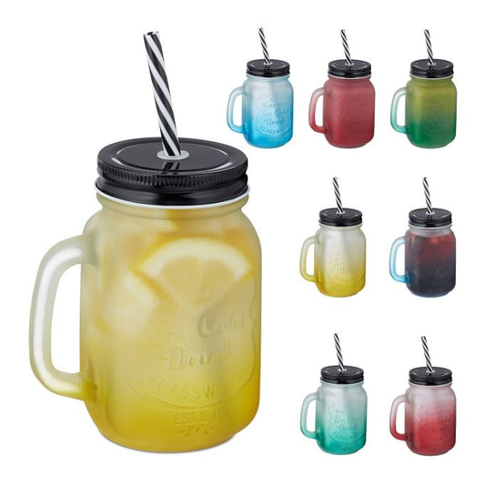 Colorful drinking glasses with lids set of 8