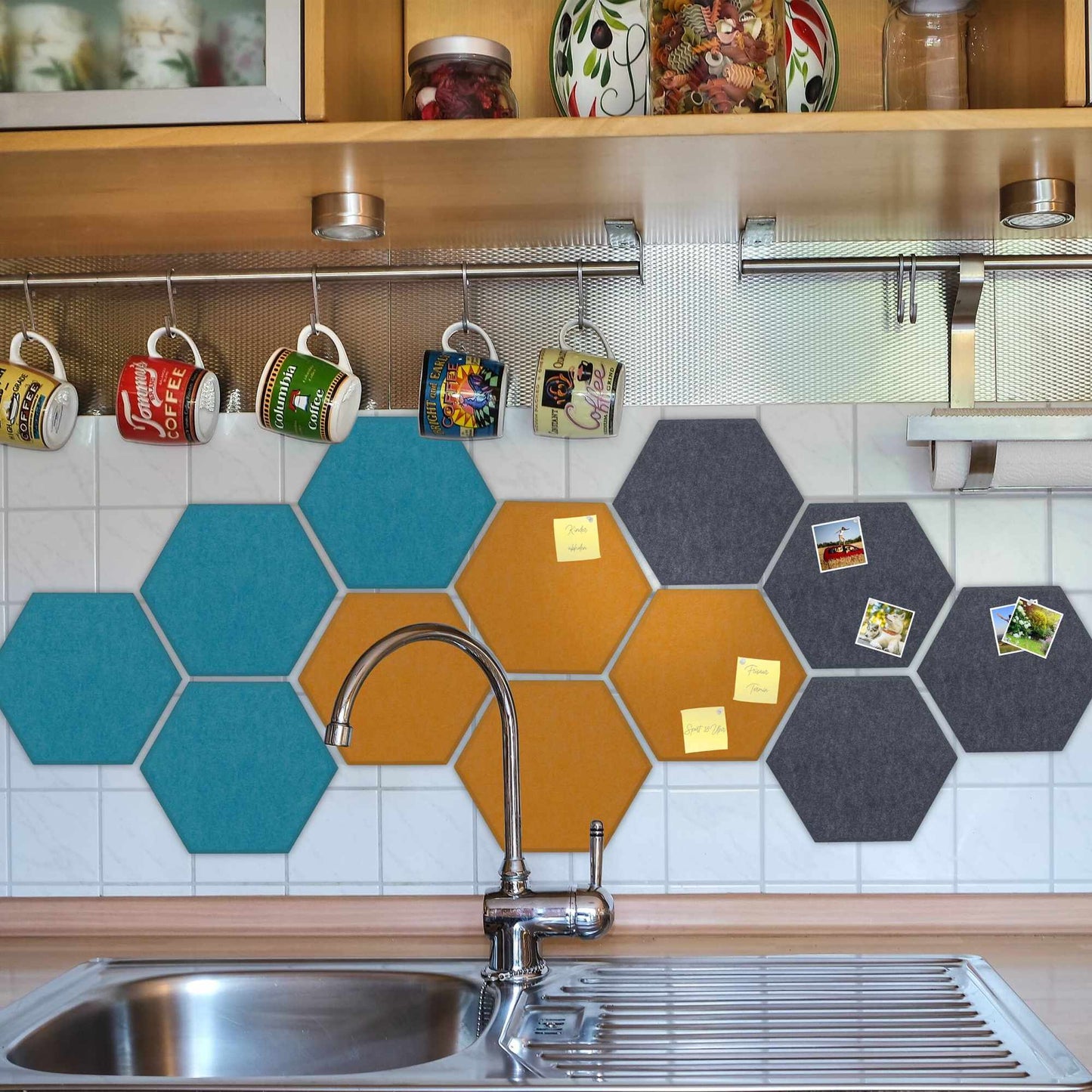 Colorful hexagons with felt for bulletin board - 12 pcs