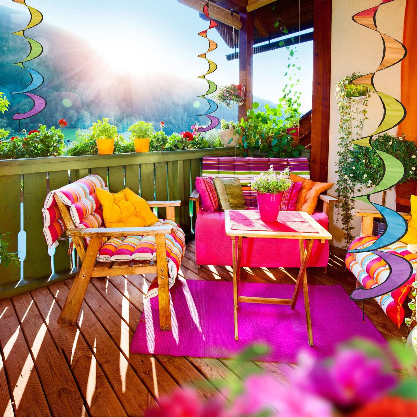 Colorful wind chimes in a set of 3