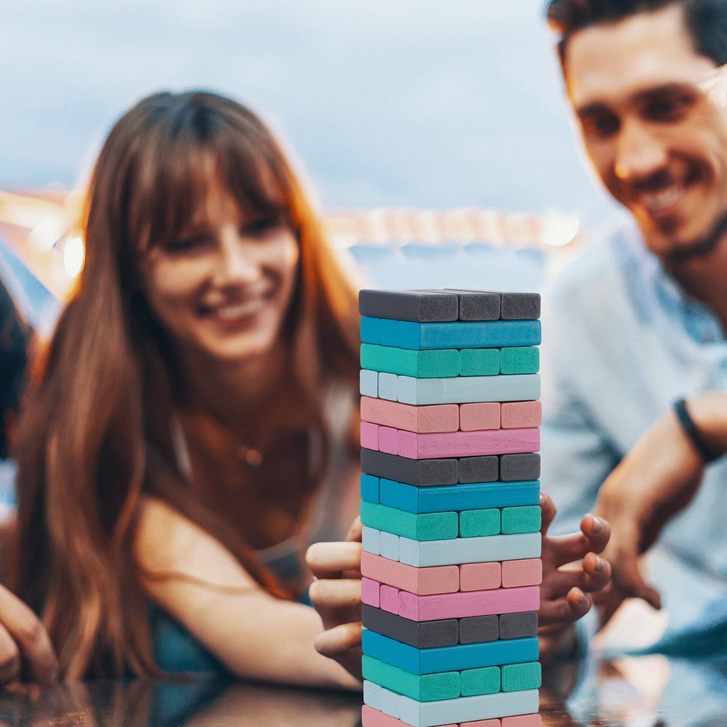 Colorful wooden swing tower