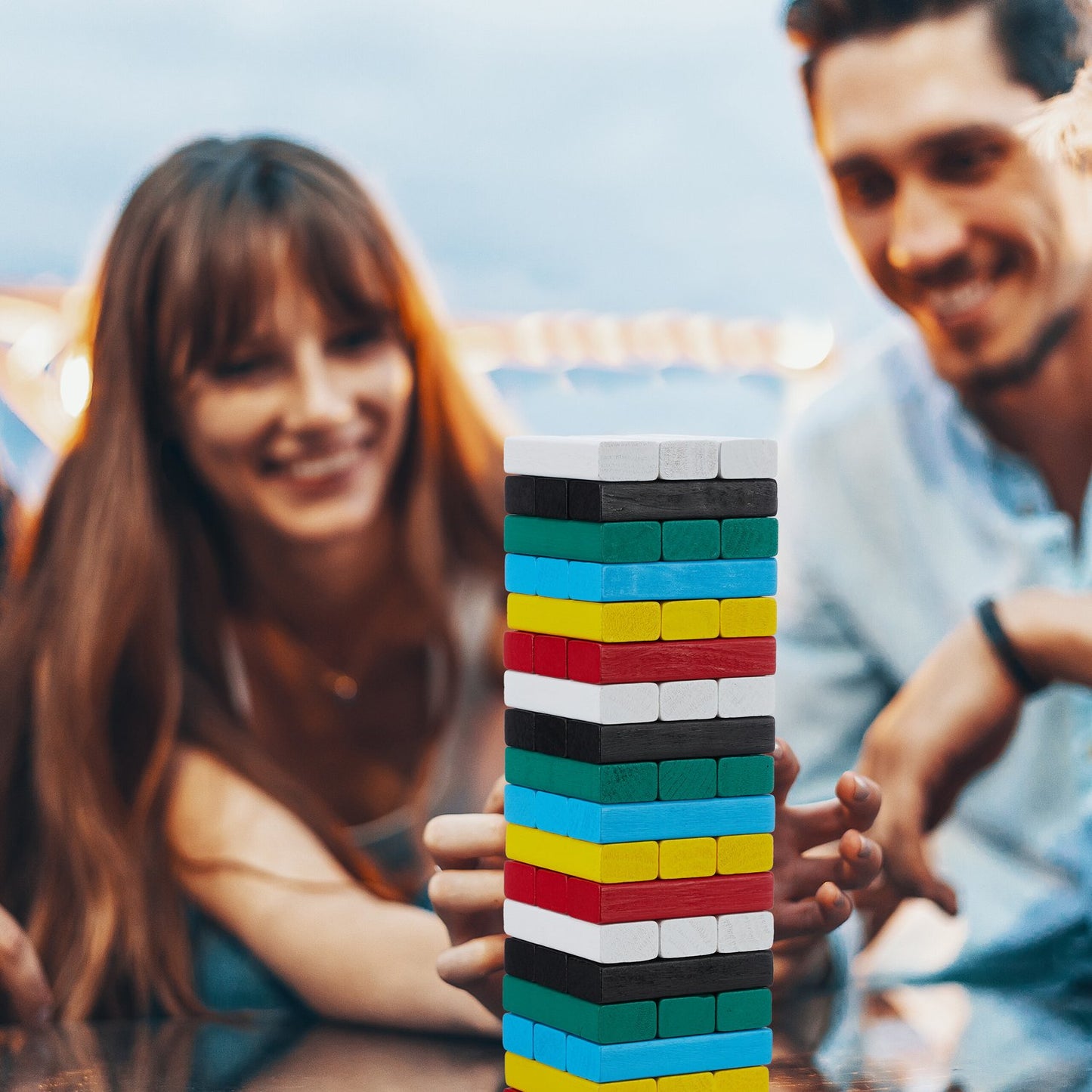 Colorful wooden swing tower