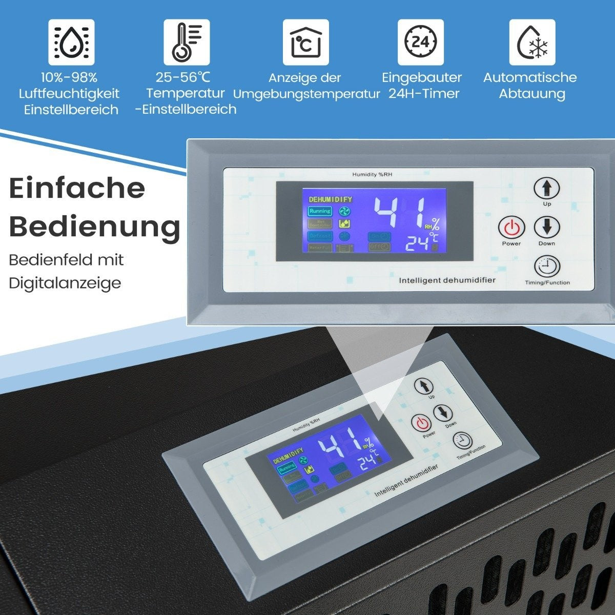 Commercial Dehumidifier, 118L/Day, Auto Drain, 4 Wheels