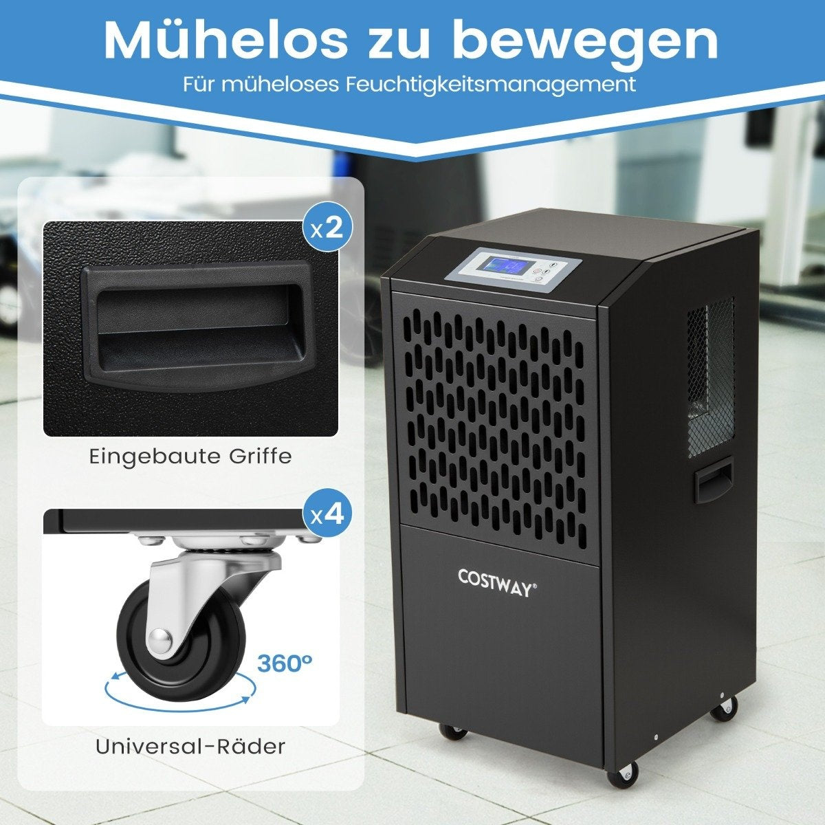 Commercial Dehumidifier, 118L/Day, Auto Drain, 4 Wheels