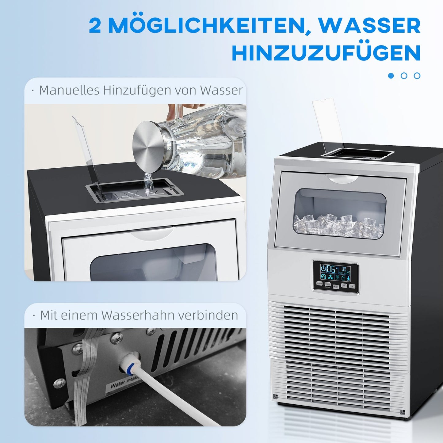 Commercial ice machine, 30 kg/24h, self-cleaning stainless steel