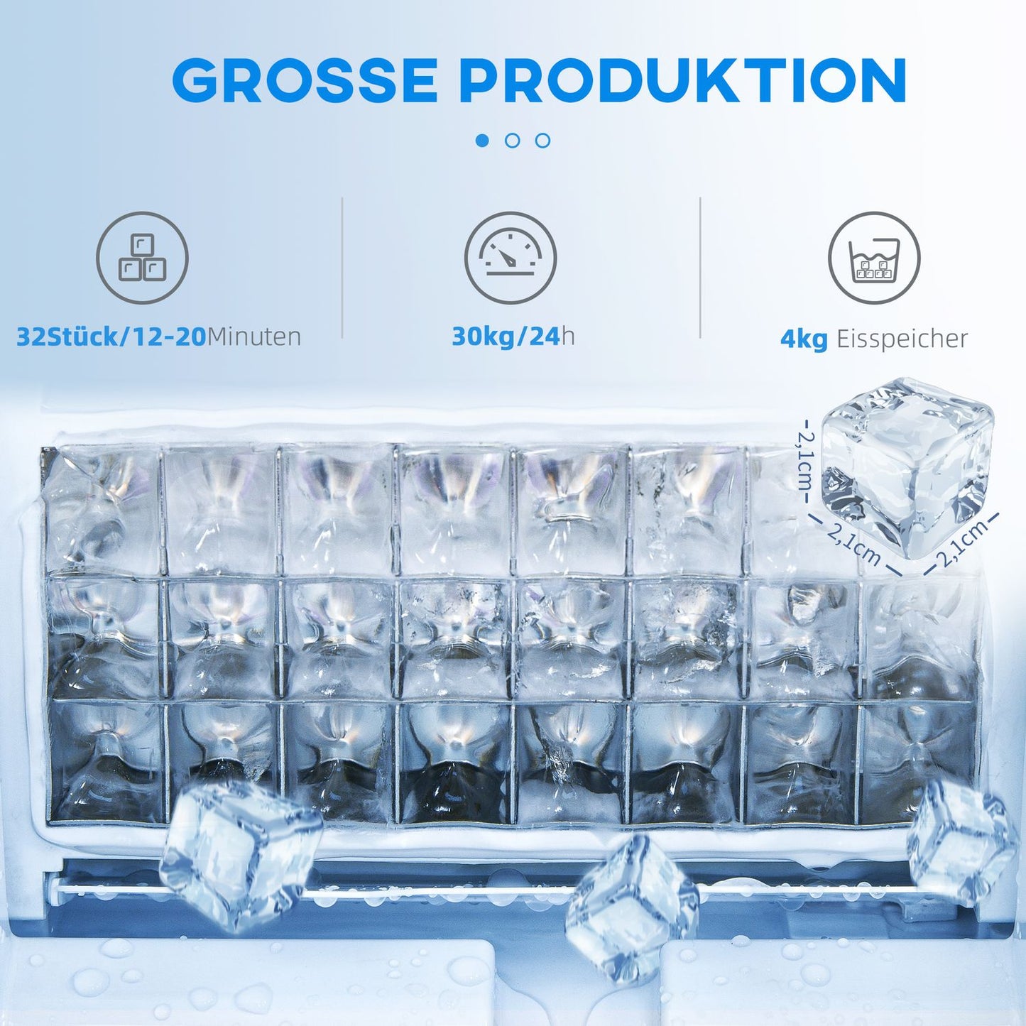 Commercial ice machine, 30 kg/24h, self-cleaning stainless steel