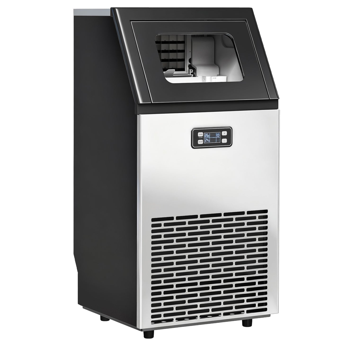 Commercial Ice Maker, 45kg/Day, Stainless Steel, LCD Display
