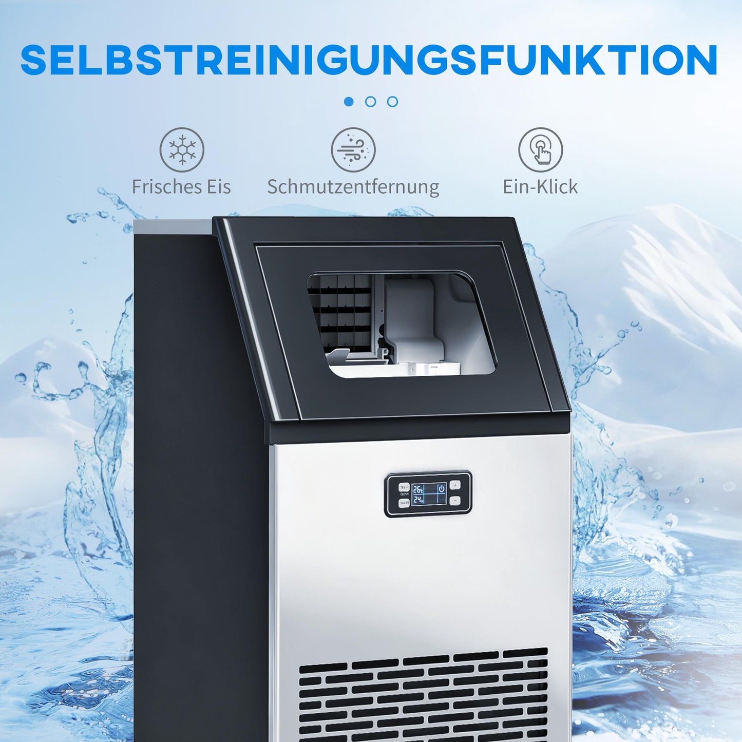 Commercial Ice Maker, 45kg/Day, Stainless Steel, LCD Display
