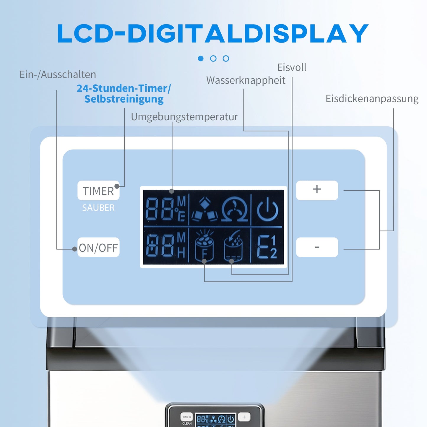 Commercial Ice Maker, 45kg/Day, Stainless Steel, LCD Display