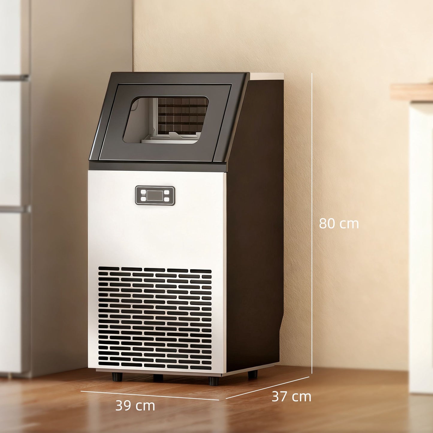 Commercial Ice Maker, 45kg/Day, Stainless Steel, LCD Display