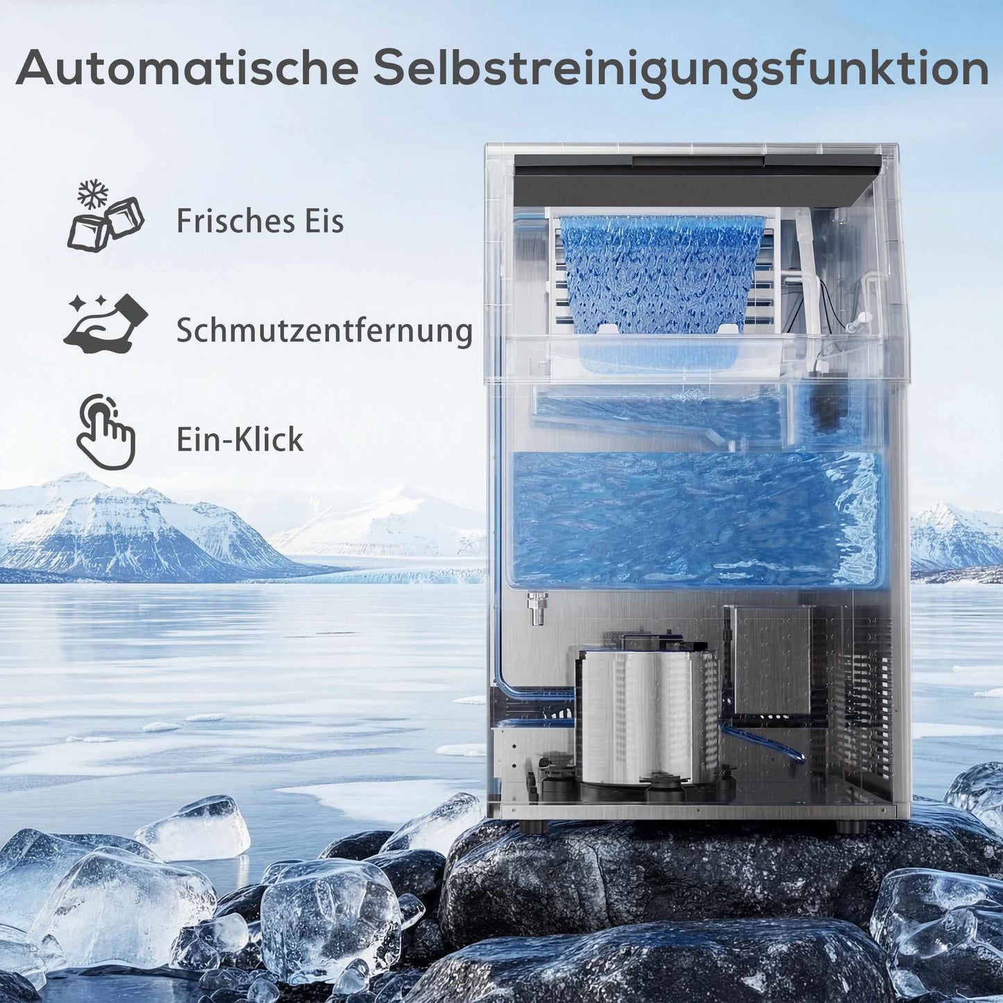 Commercial Ice Maker, 45kg/Day, Stainless Steel, LCD Panel