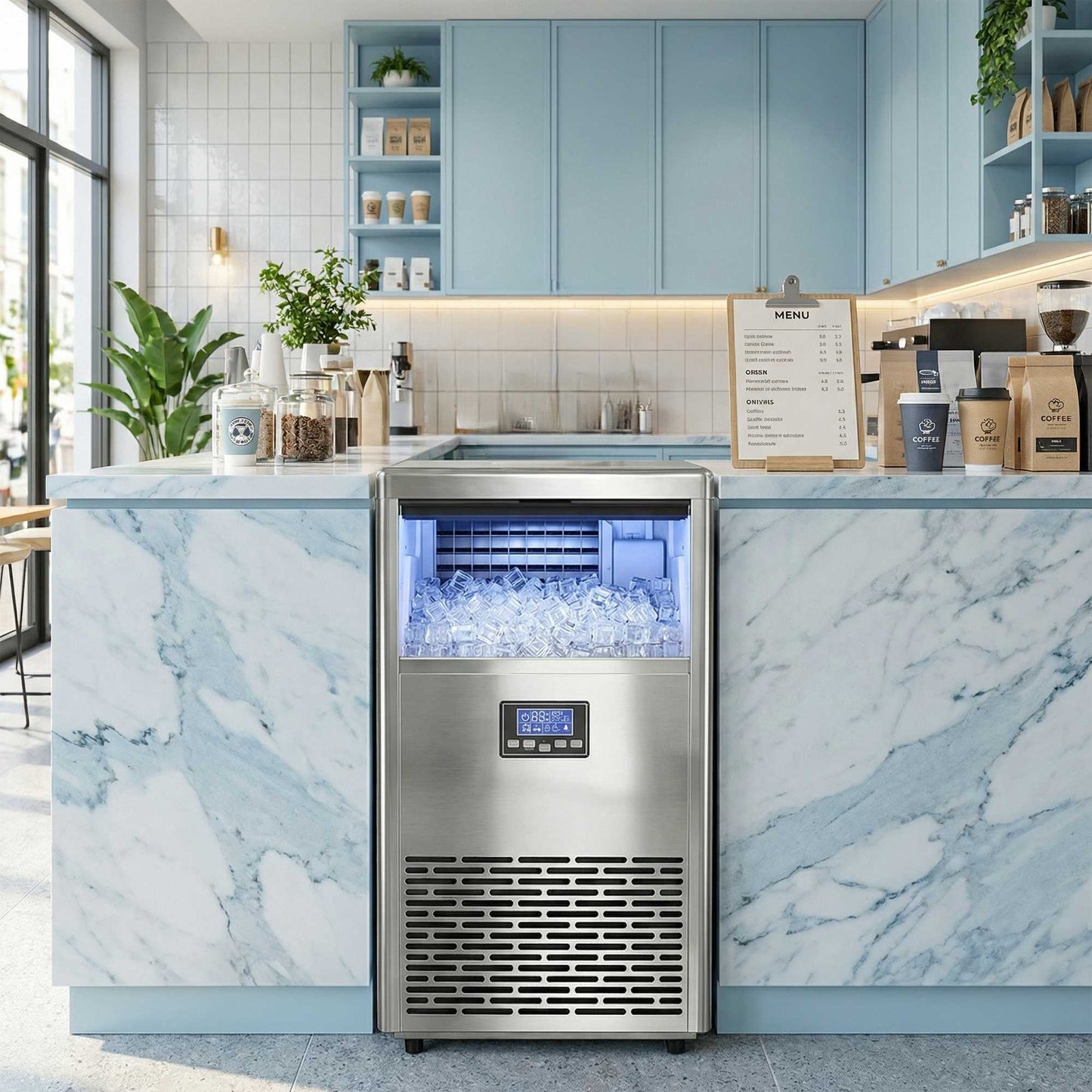 Commercial Ice Maker, 45kg/Day, Stainless Steel, LCD Panel