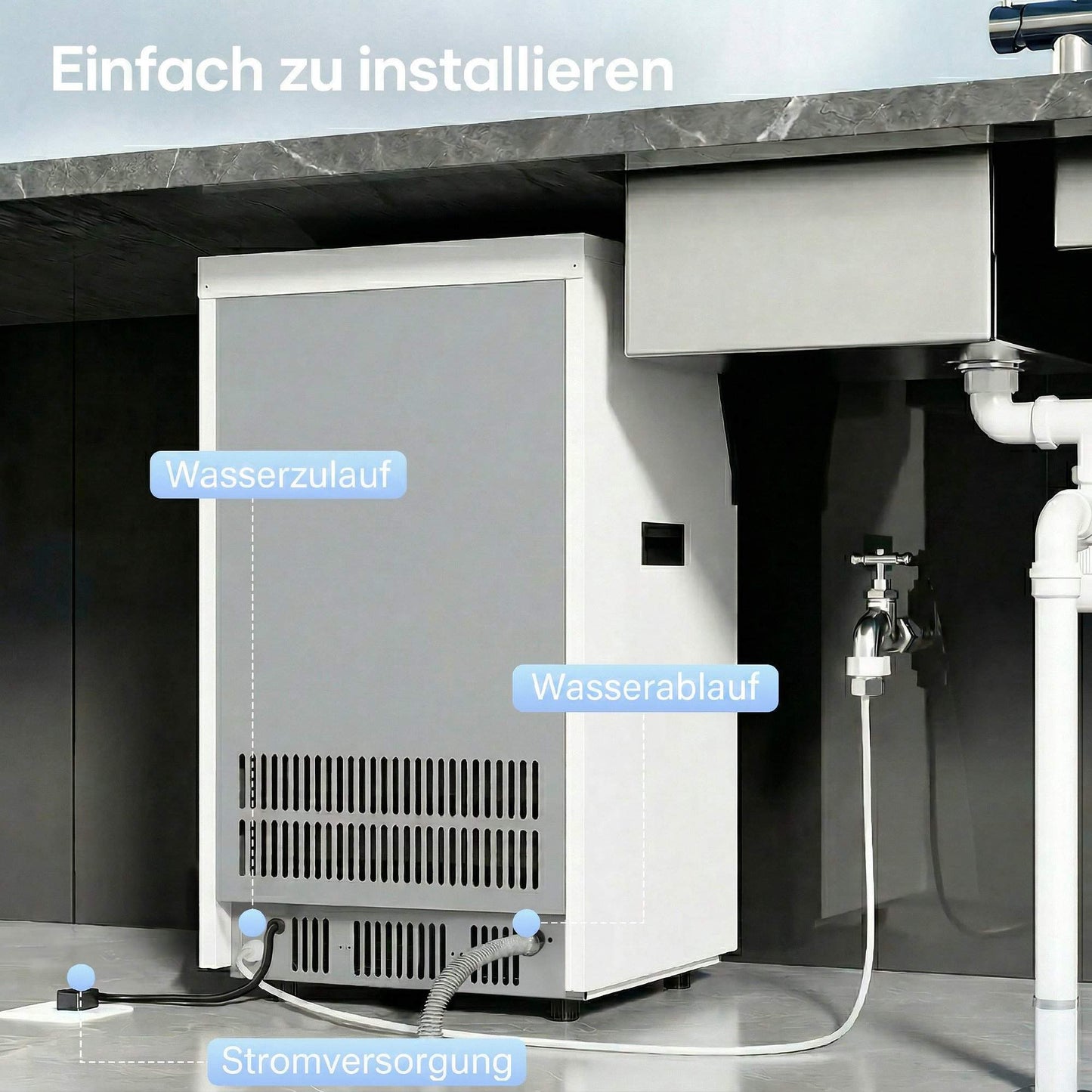 Commercial Ice Maker, 55kg/24h, Stainless Steel, 13kg Storage