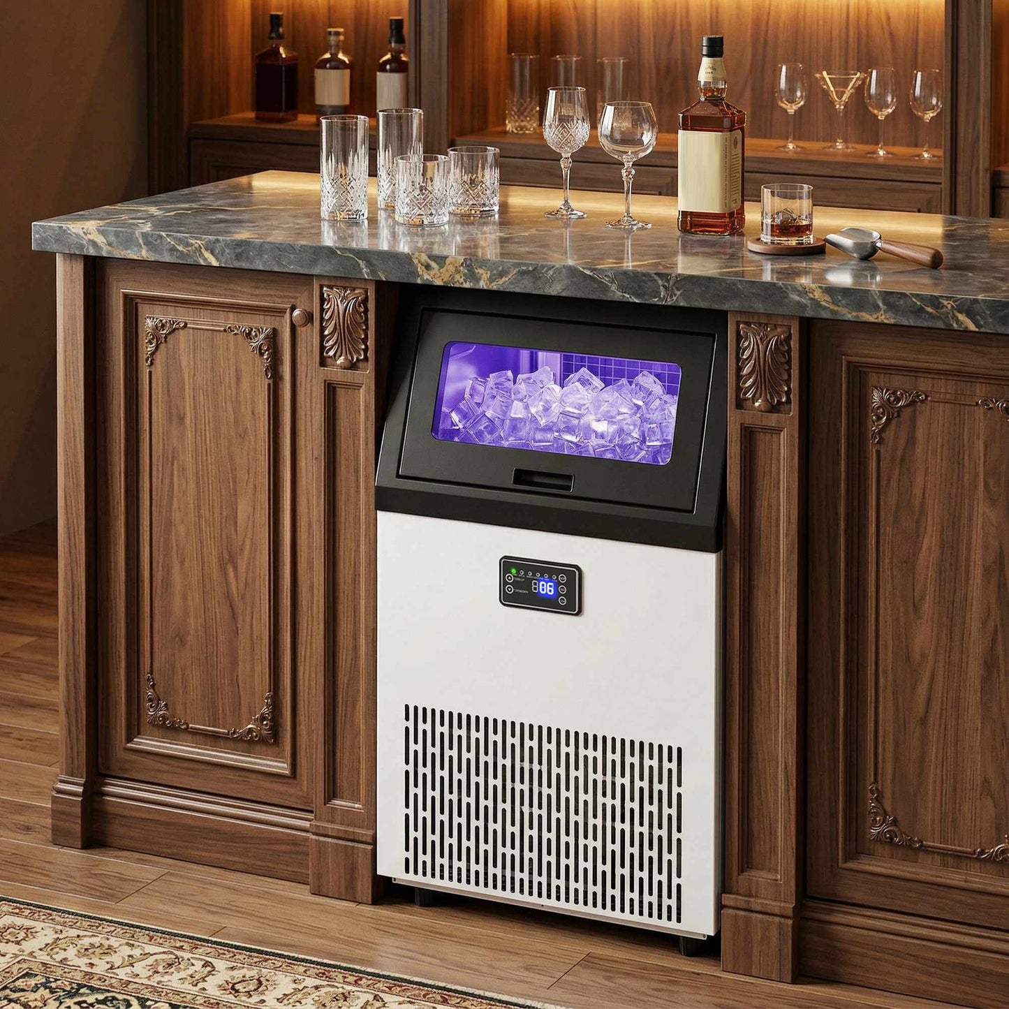 Commercial Ice Maker, 55kg/24h, Stainless Steel, 13kg Storage