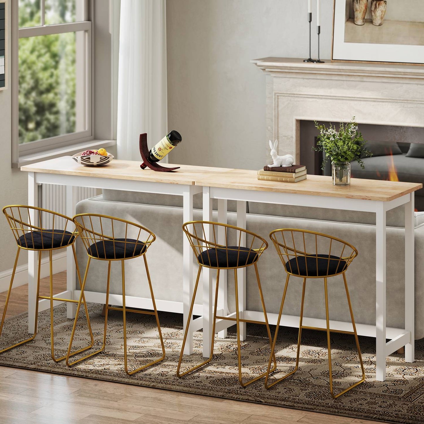 Compact Bar Table for 2, Oak Finish, Rubberwood