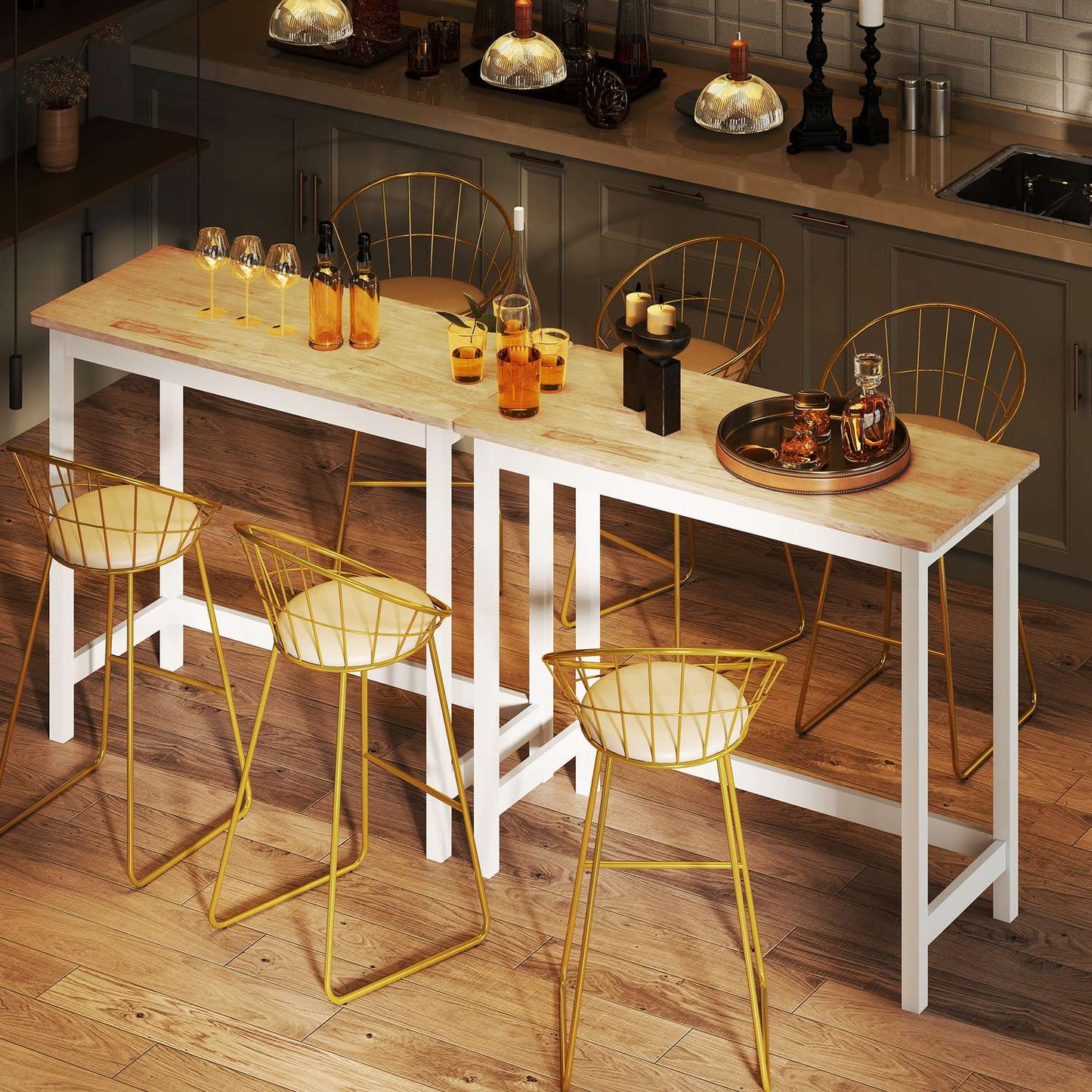 Compact Bar Table for 2, Oak Finish, Rubberwood