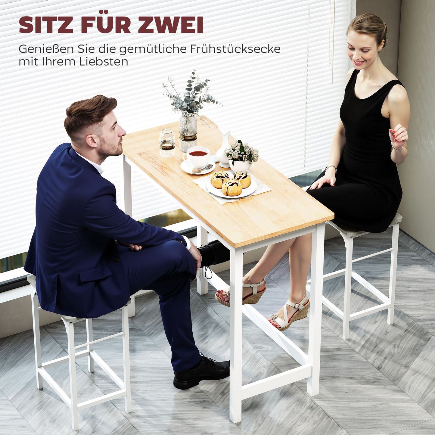 Compact Bar Table for 2, Oak Finish, Rubberwood