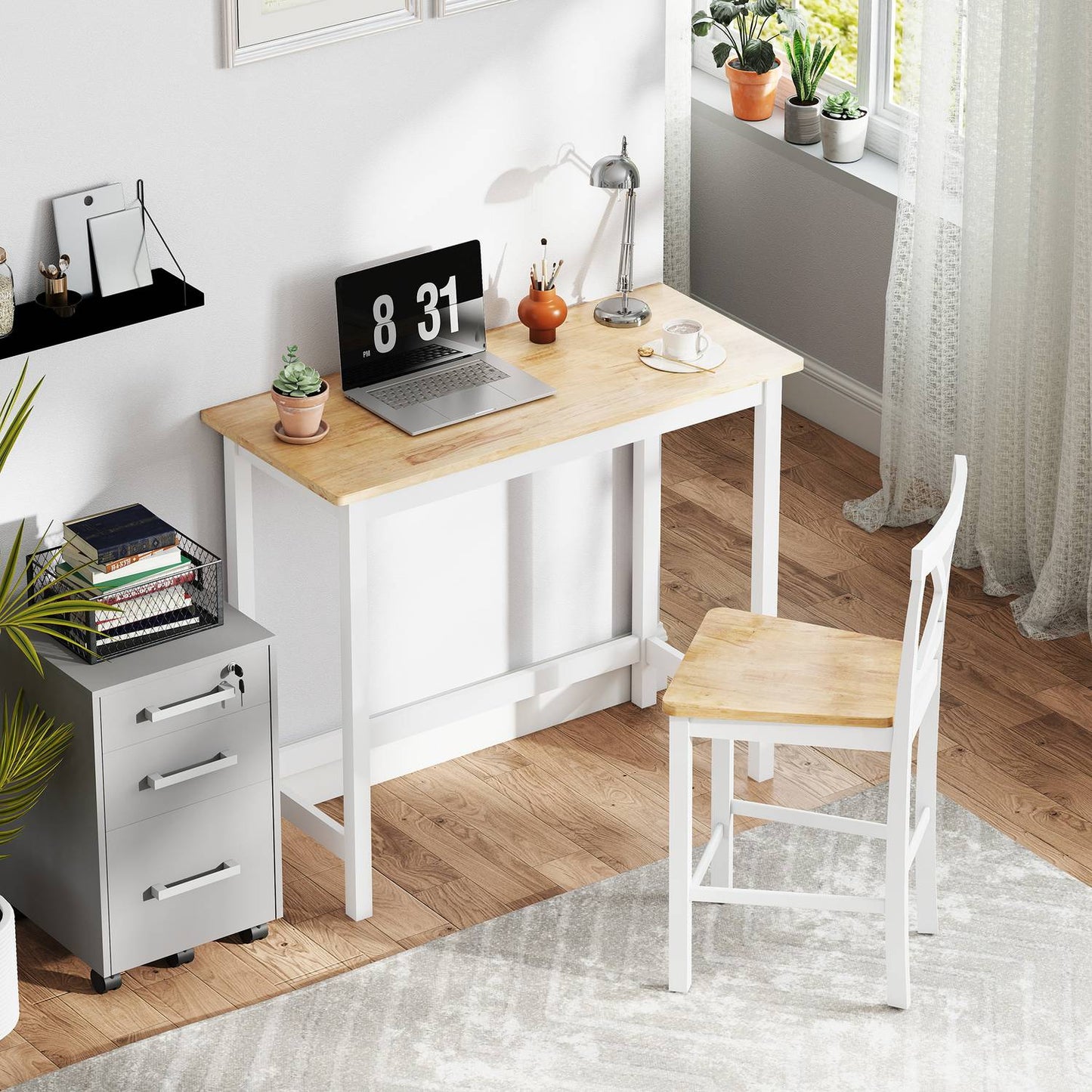 Compact Bar Table for 2, Oak Finish, Rubberwood