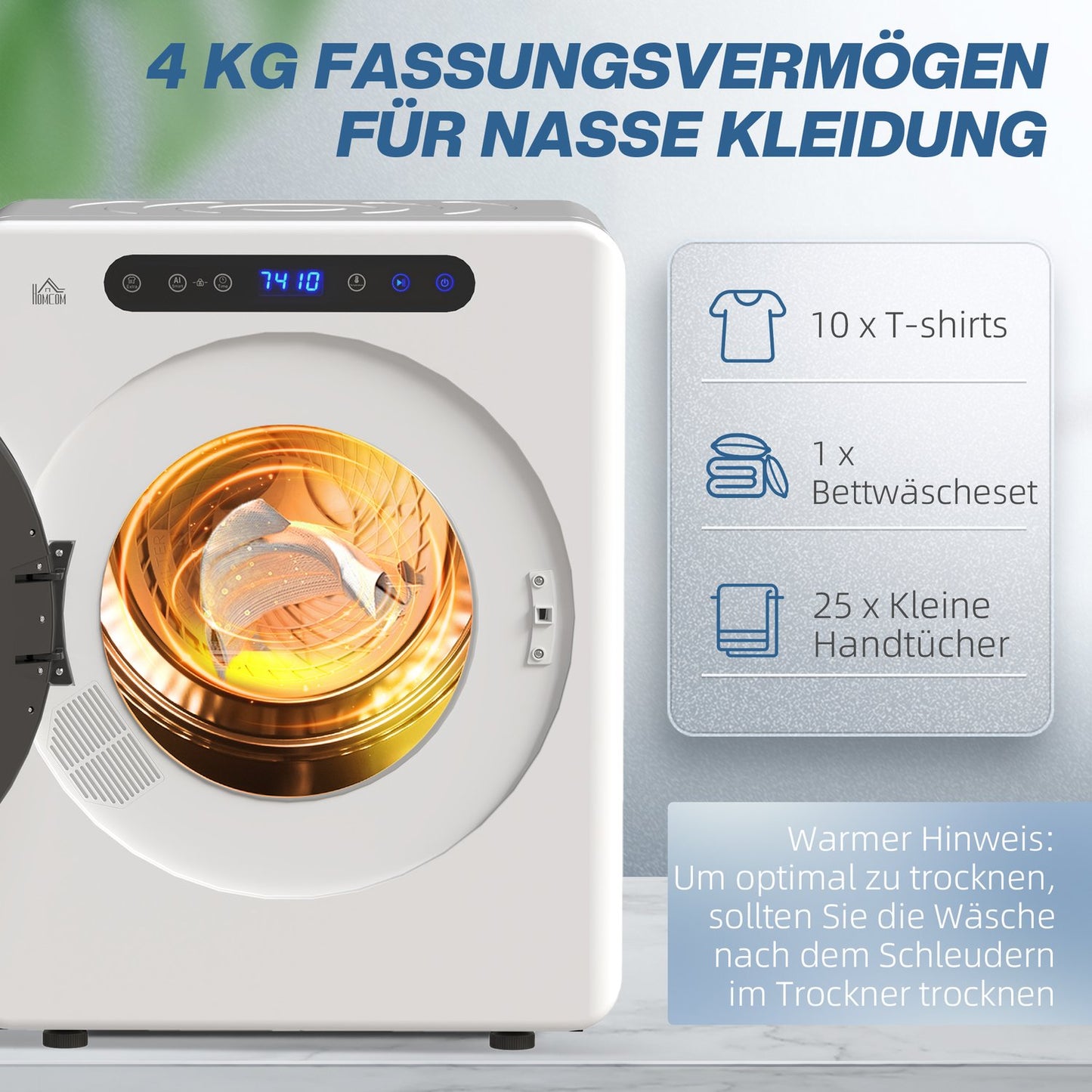 Compact Clothes Dryer, 4 kg Capacity, Touch Control, White