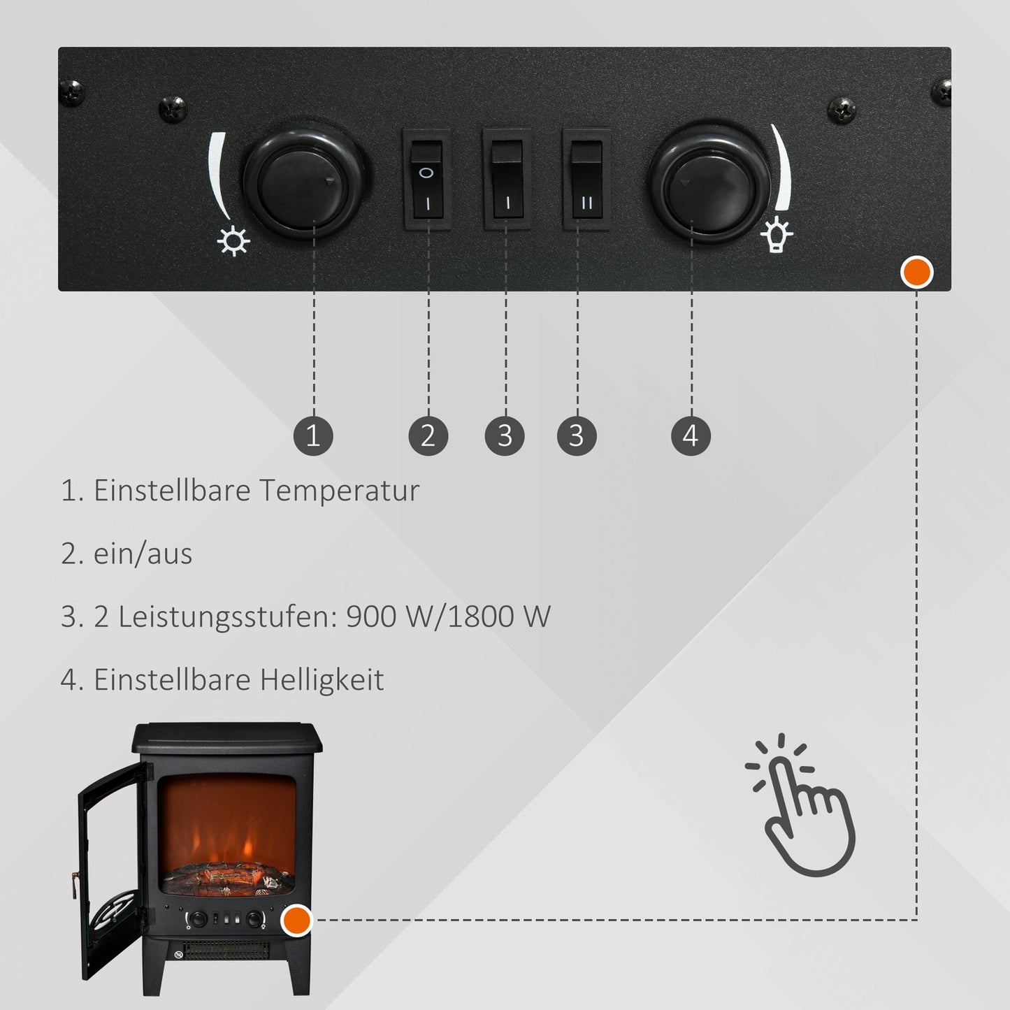 Compact Electric Fireplace Heater, 900W/1800W, Black