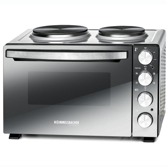 Compact Electric Oven with Hotplates, 30L, 3250W, Mirror Glass