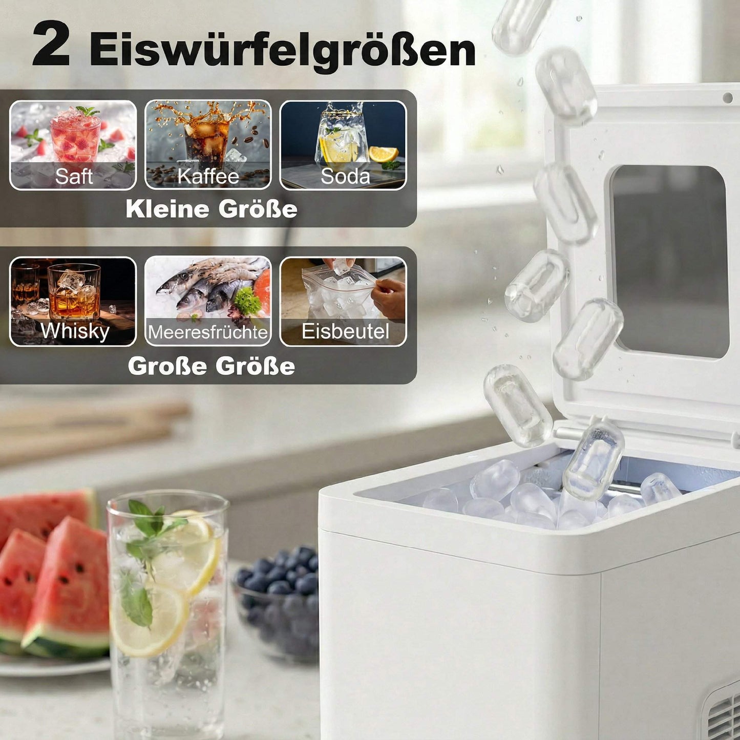 Compact Ice Maker, Self-Cleaning, 1.5L Tank, White