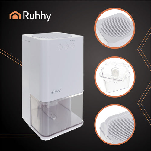 Compact White Dehumidifier, 1400ml, Quiet, Energy-Efficient