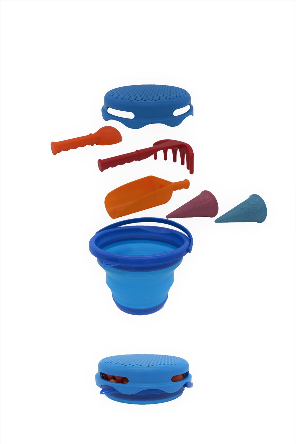 Compactoys Beach Bucket With Sandbox Toys 7 In 1, Blue