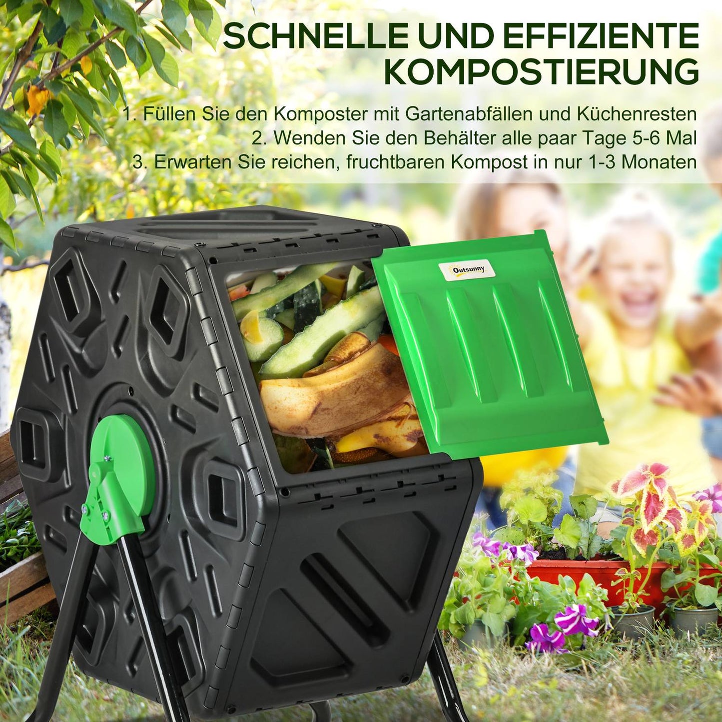 Rotating 65L plastic composter - weatherproof with ventilation