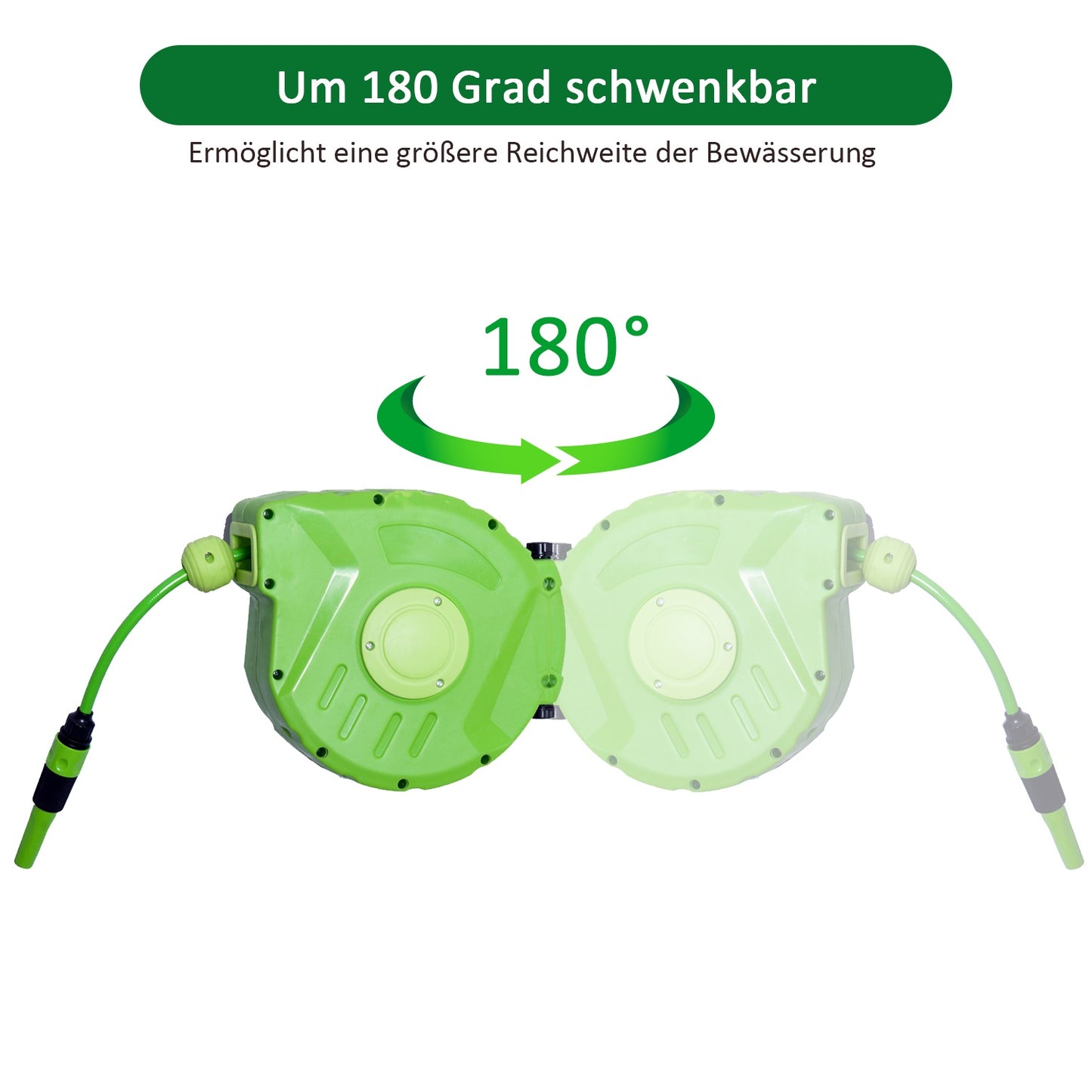 Automatic air hose reel, 11M, 180° rotatable, green