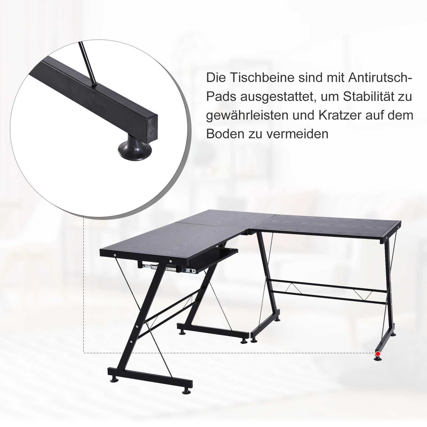 Flexible computer table - black MDF & steel, 210x50x73.5 cm