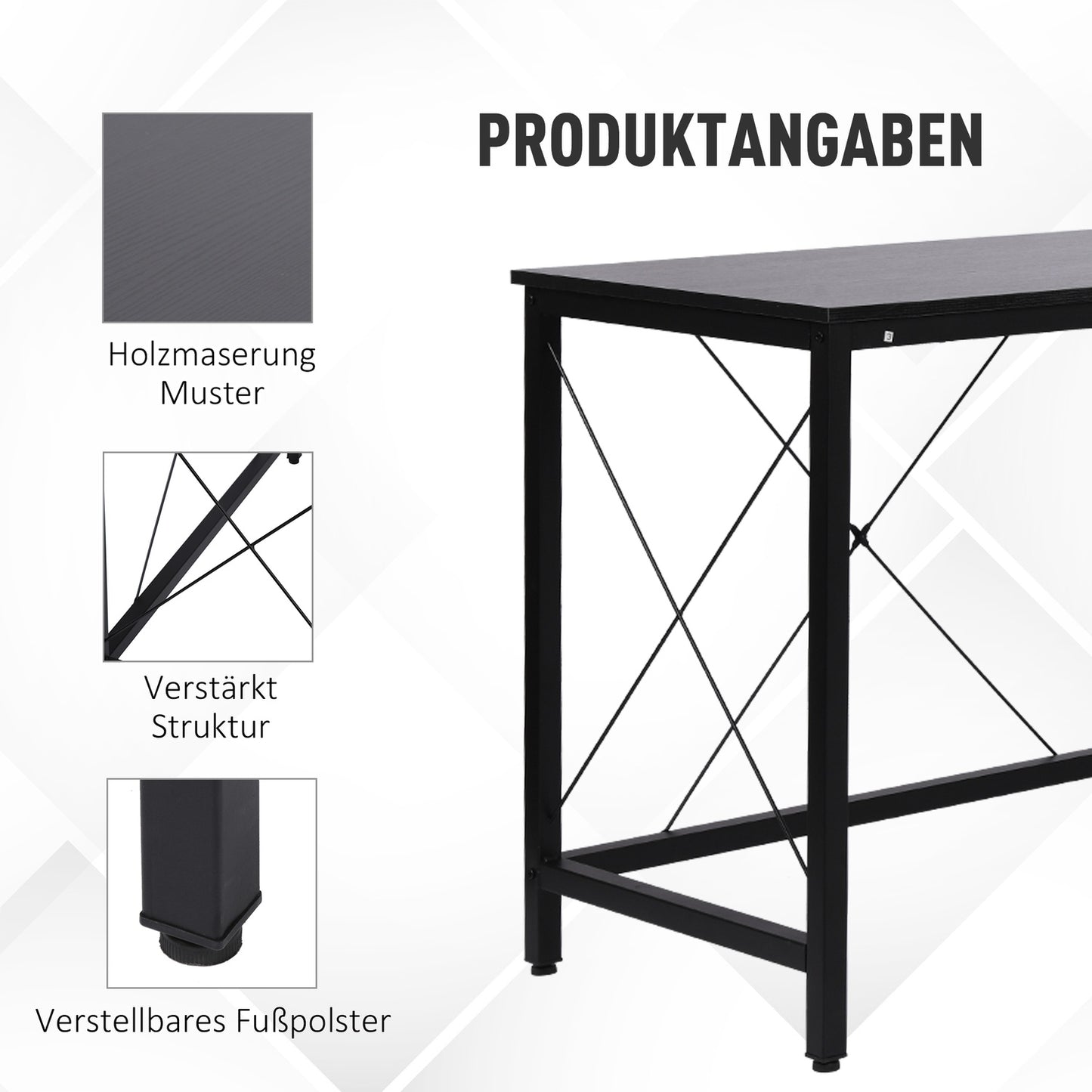 L-shaped corner desk, black MDF, 150x150x76 cm