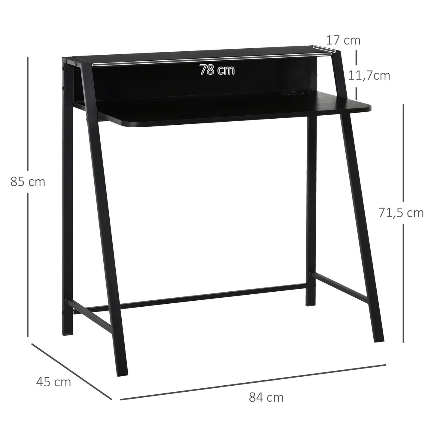 Computer table, Black Metal, Shelf & Cable management