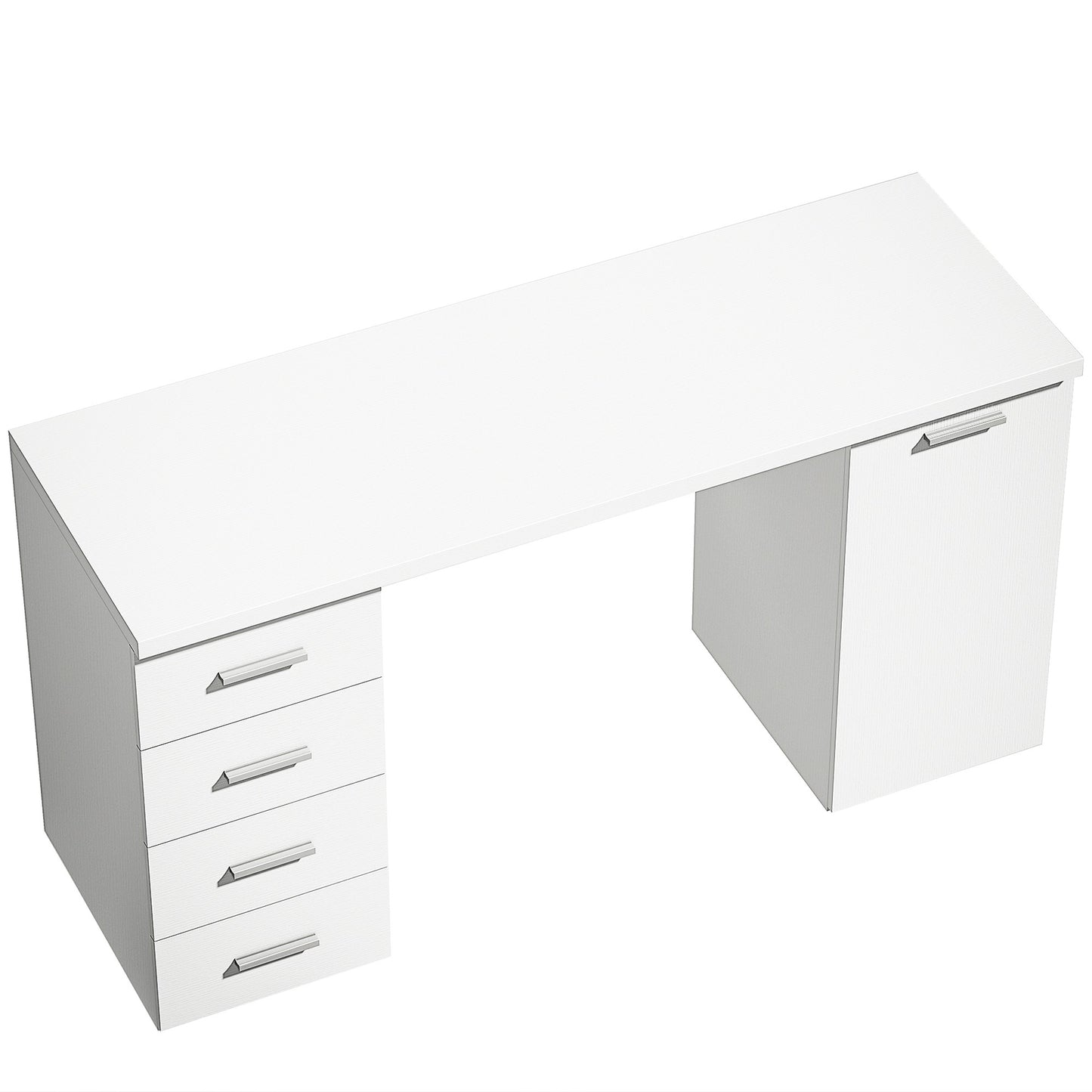 Computer Desk with 4 Drawers and Cabinet, 140 cm, White Wood