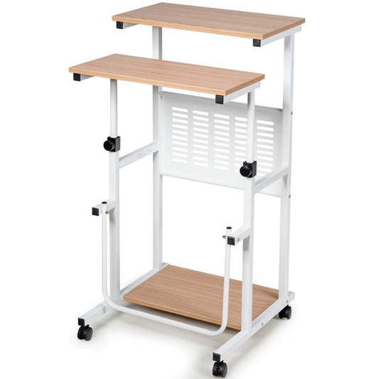Computer table 2-in-1 office table with height-adjustable table top 55 x 53 x 98 cm natural + white