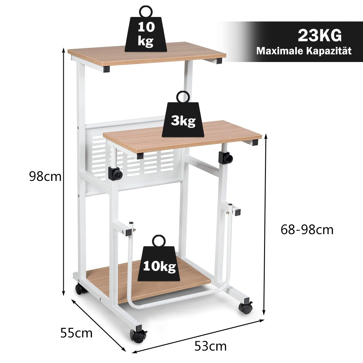Computer table 2-in-1 office table with height-adjustable table top 55 x 53 x 98 cm natural + white