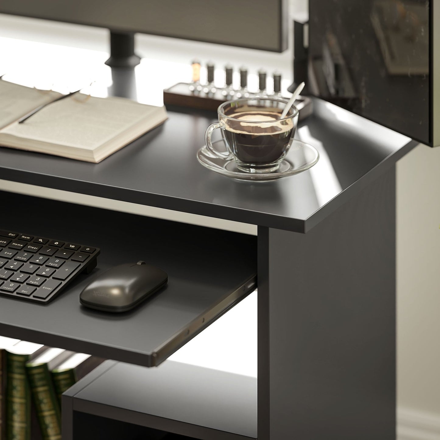 Office table with shelves, black, 80x45x75 cm