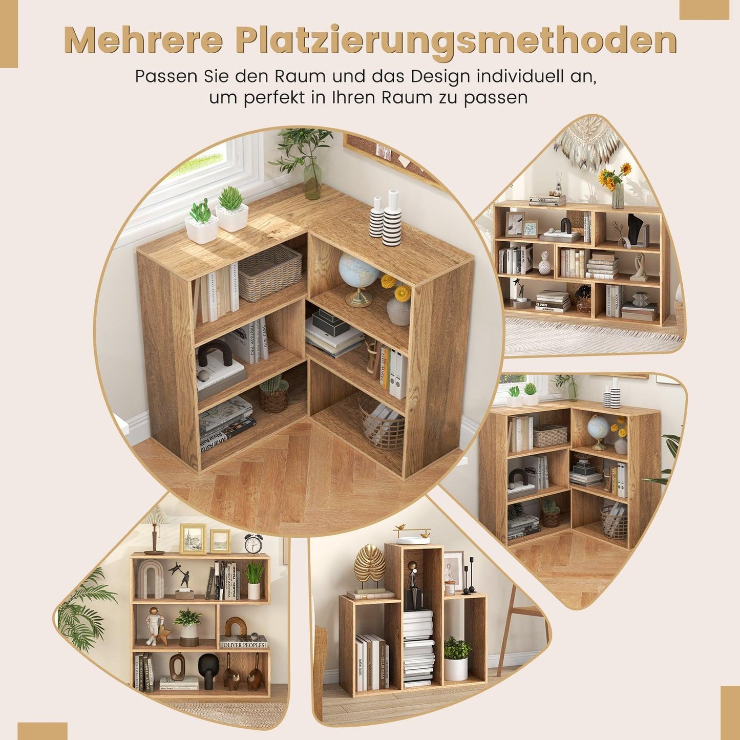 Concave 3-Tier Wood Bookshelf with Anti-Tip, Natural
