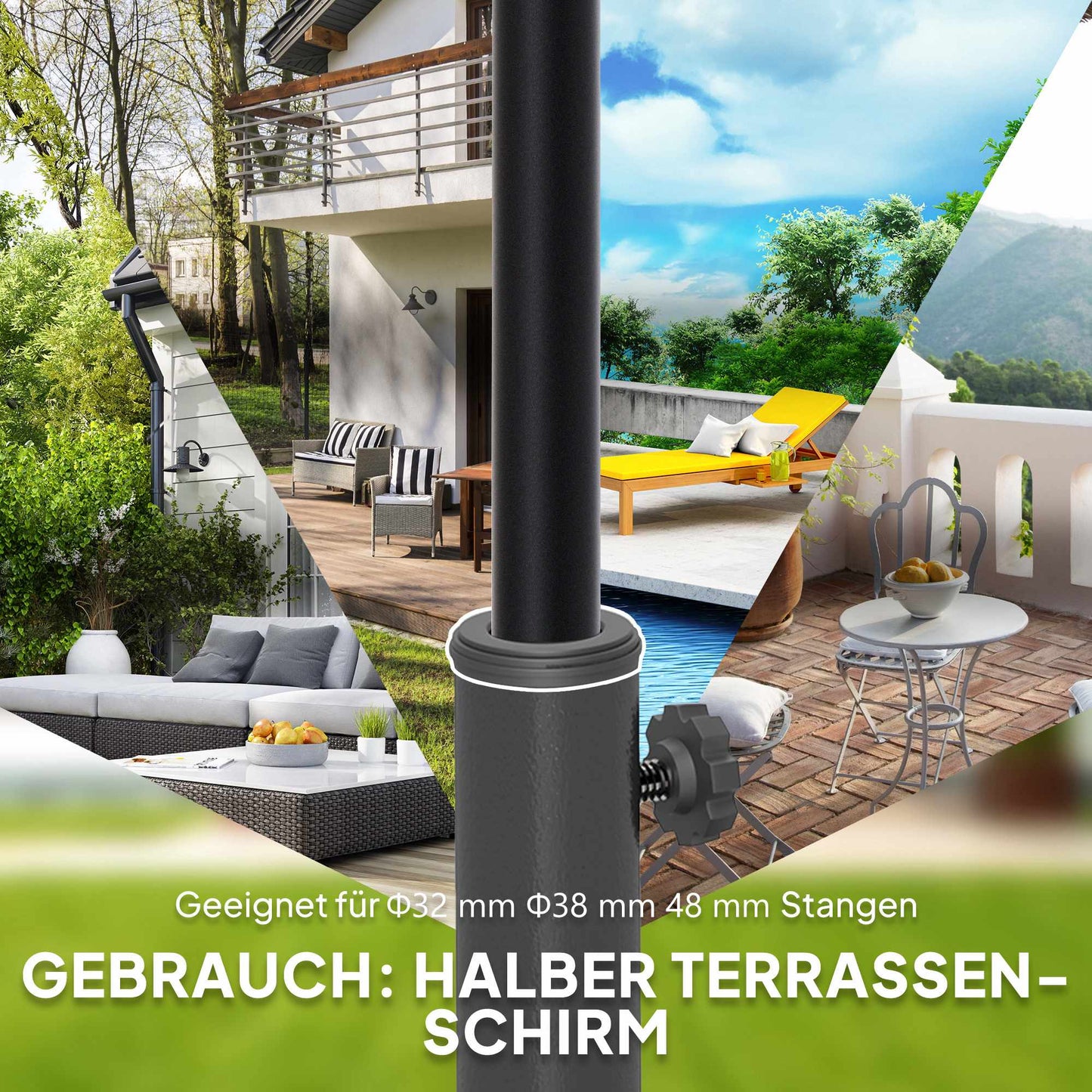Concrete Half-Round Umbrella Base, 32/38/48mm Pole