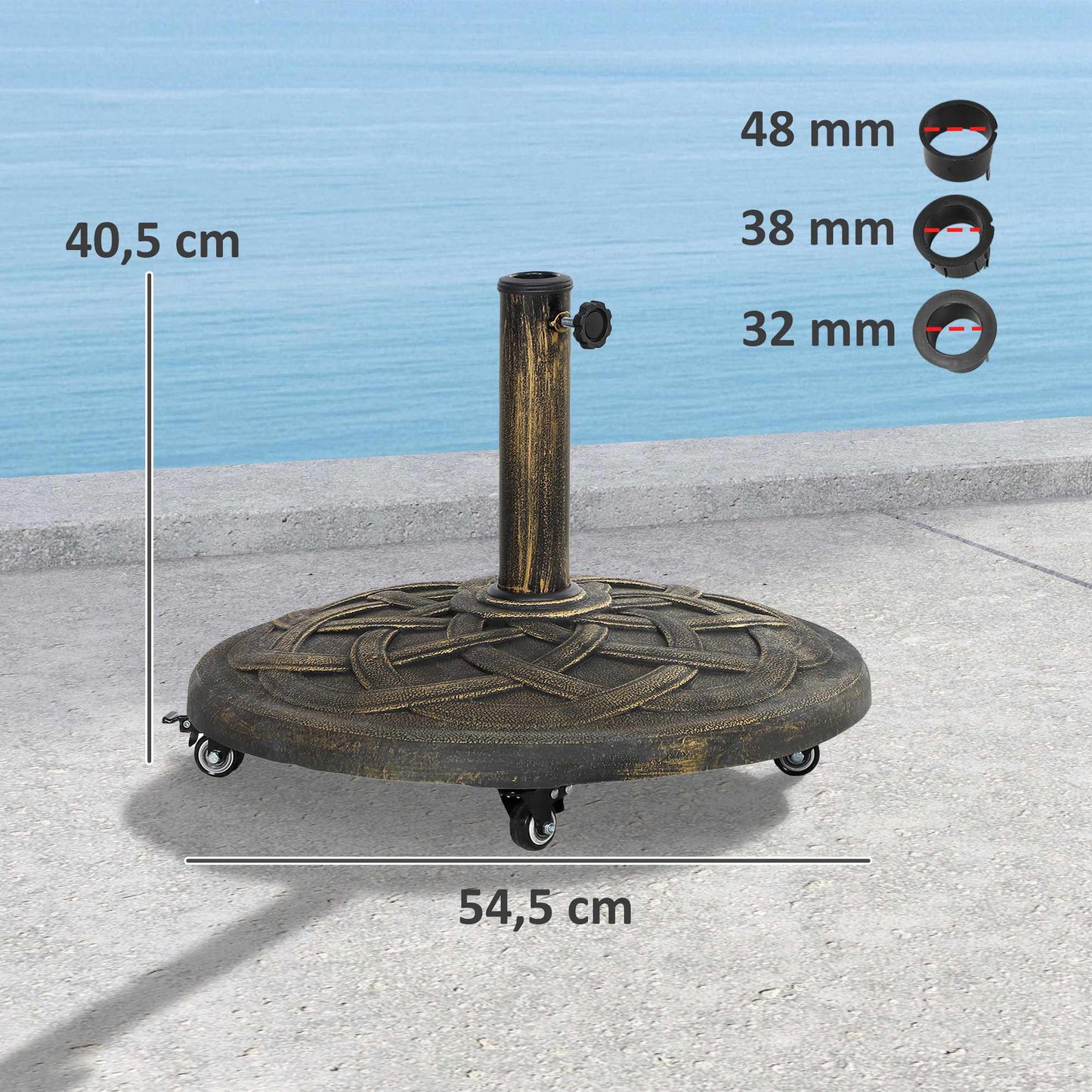 Concrete Umbrella Stand with Wheels, Fits 32/38/48mm Poles