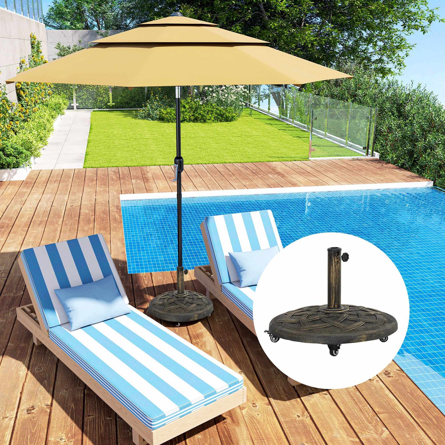 Concrete Umbrella Stand with Wheels, Fits 32/38/48mm Poles