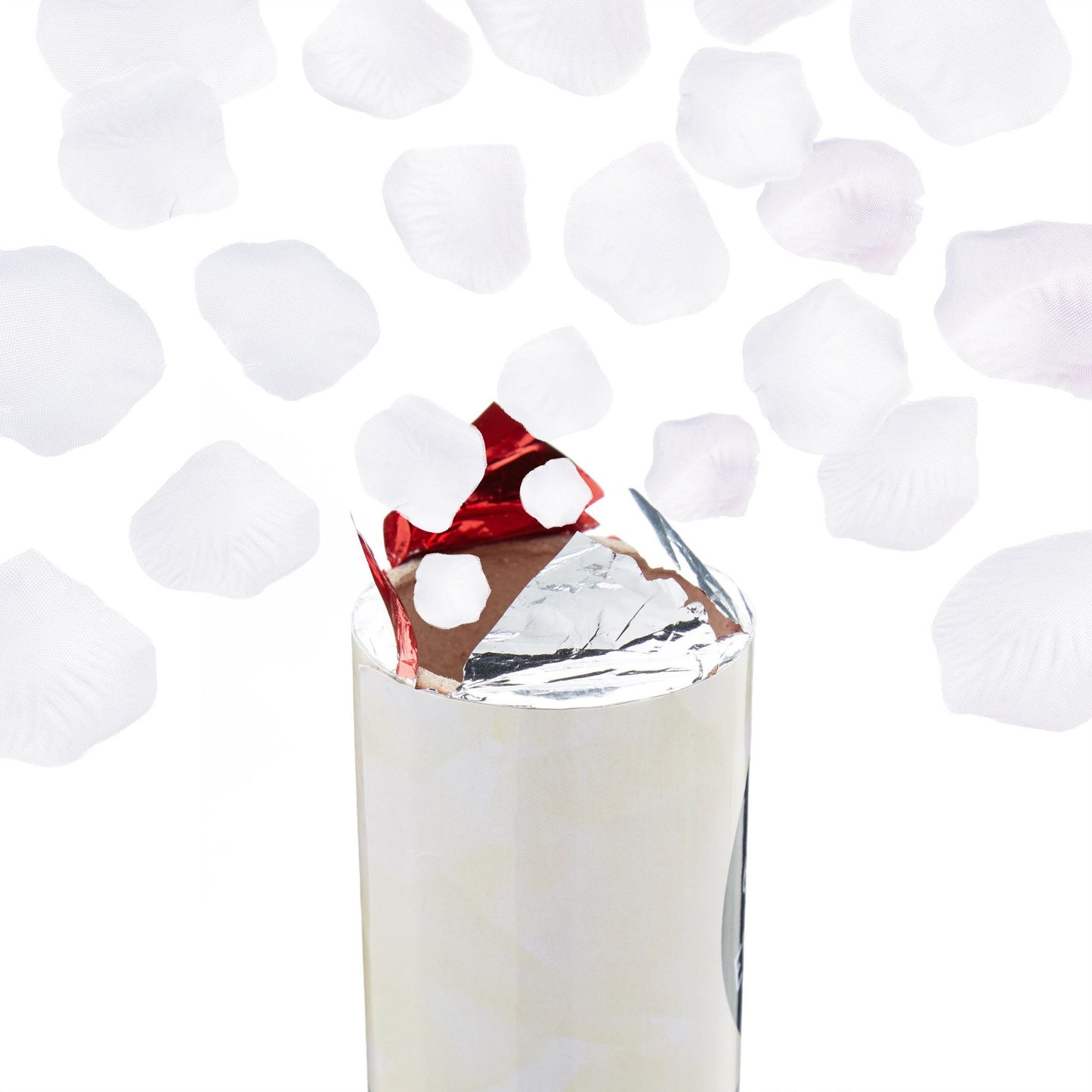 Confetti cannon white rose petals