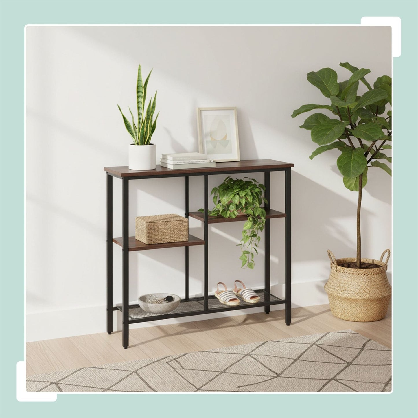 Console Table, 4-Tier, Industrial Style, Wood-Effect