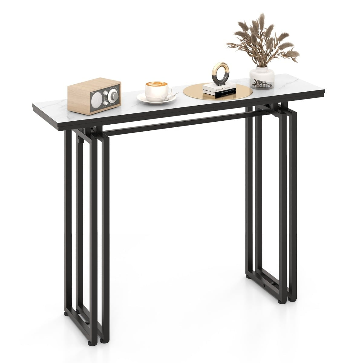 Console Table, Faux Marble Top, Metal Frame, 110 cm