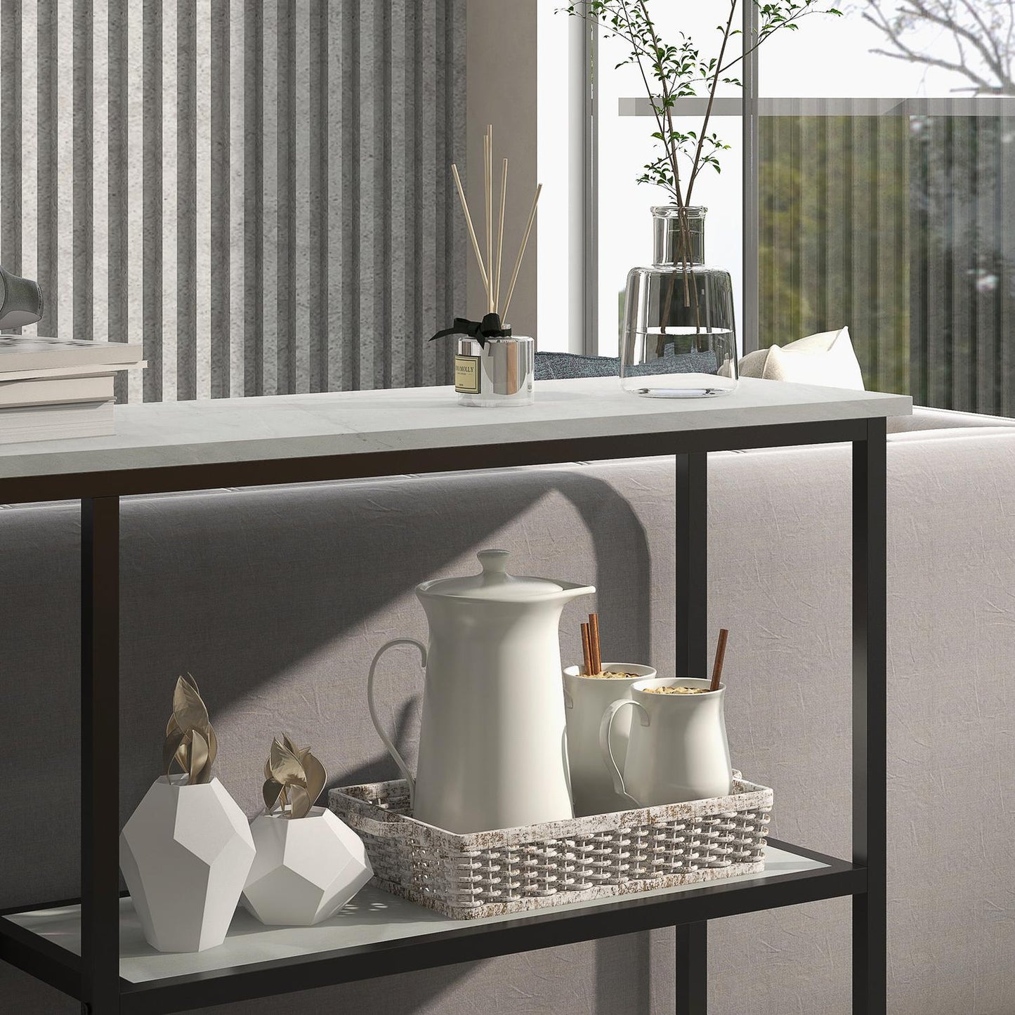 White console table in steel - 2 levels, anti-tip - 100x30x80 cm