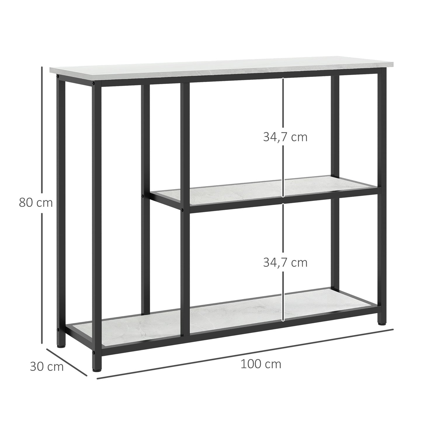 White console table in steel - 2 levels, anti-tip - 100x30x80 cm