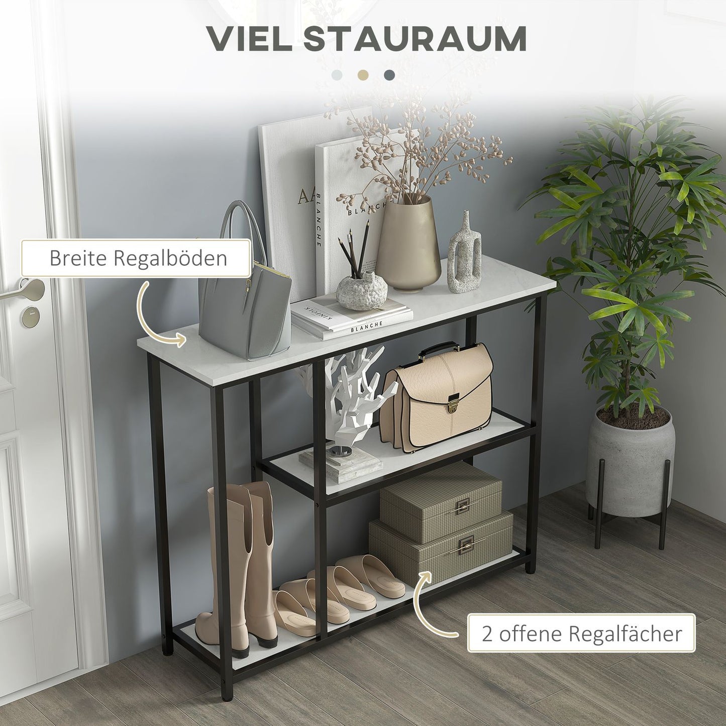 White console table in steel - 2 levels, anti-tip - 100x30x80 cm