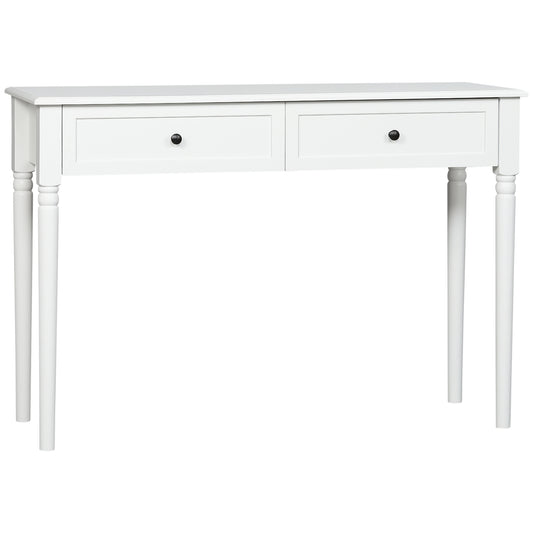 Modern pine console table with drawers, white