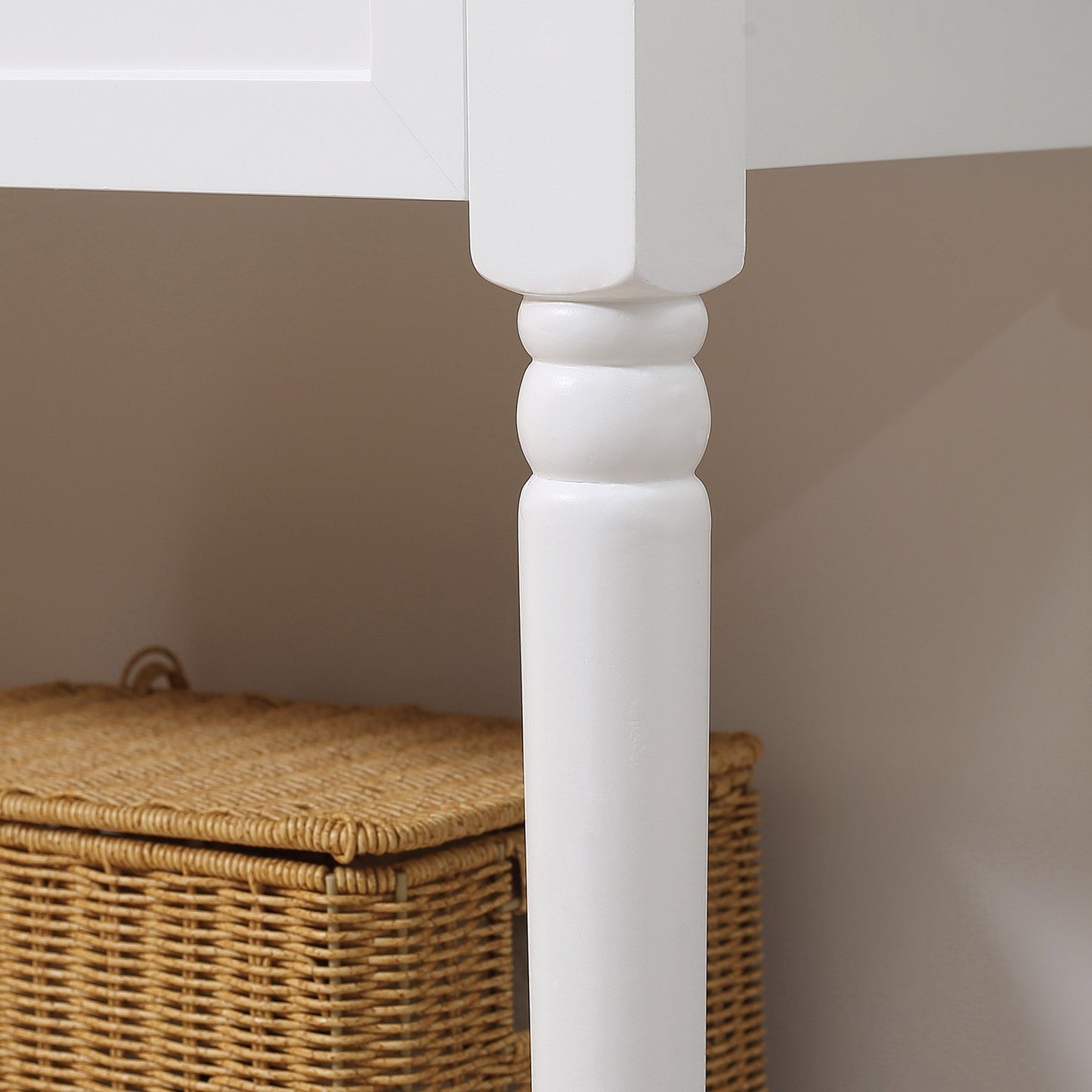 Modern pine console table with drawers, white