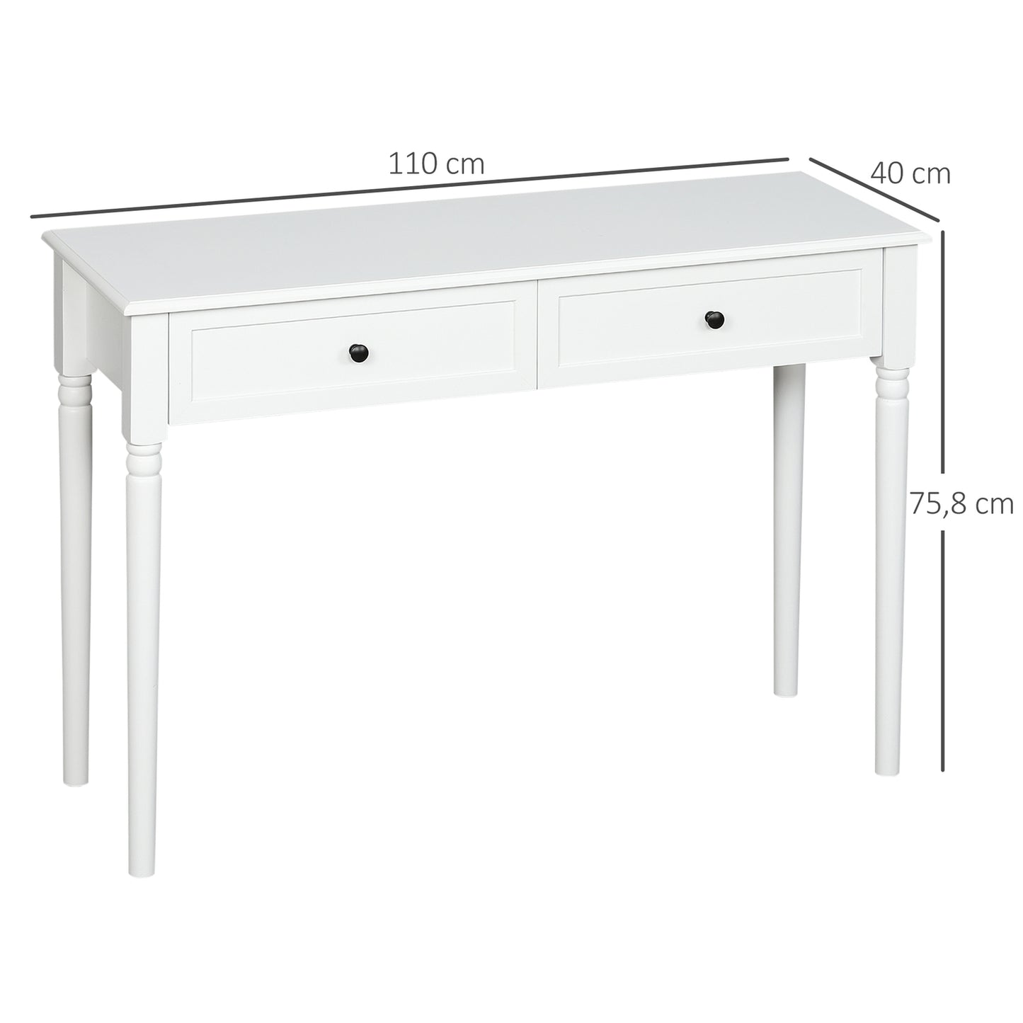 Modern pine console table with drawers, white