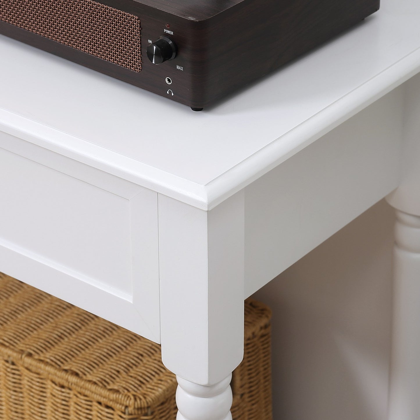 Modern pine console table with drawers, white